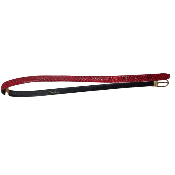 Vero Pitone Red Snakeskin Leather Belt With Gold Buckle - Picture 5 of 6